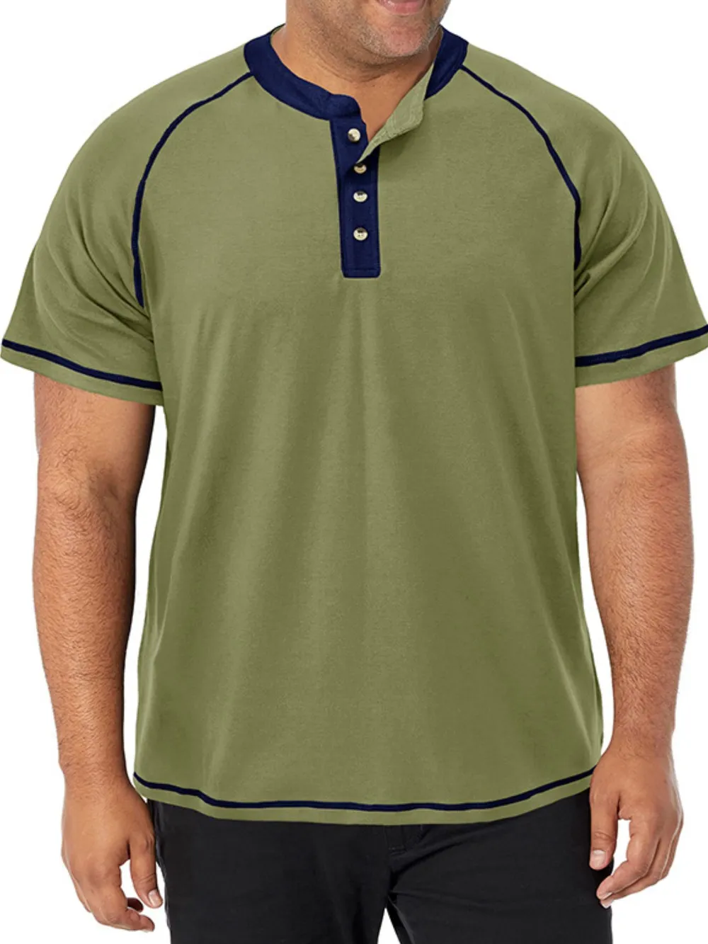 Men's Plus Size Contrast Stitch Henley Polo Shirt, image 12