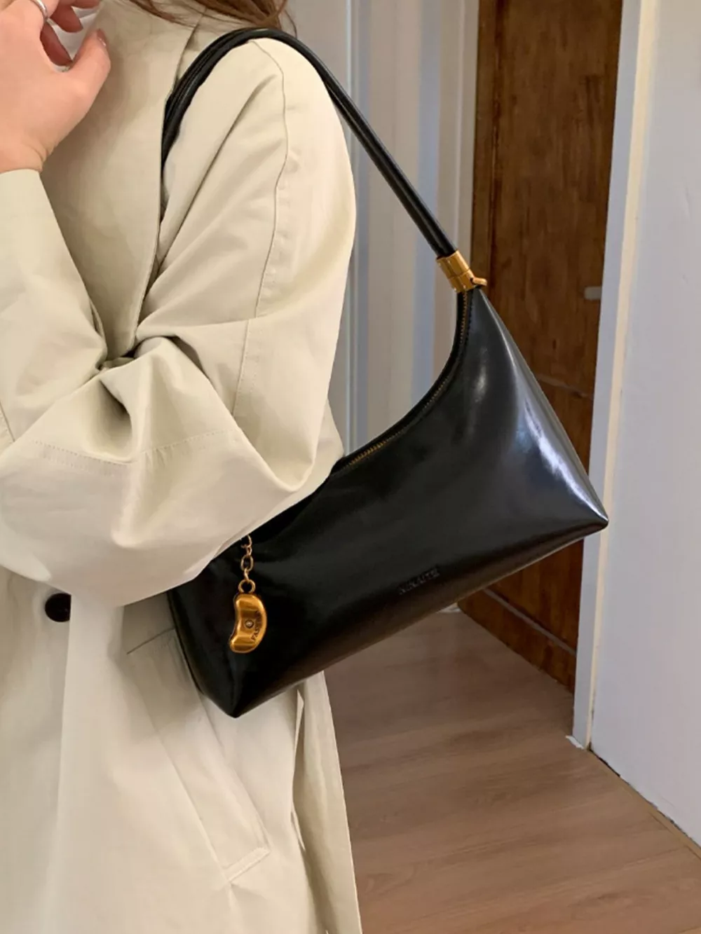 Chain Charm Leather Shoulder Bag, image 8
