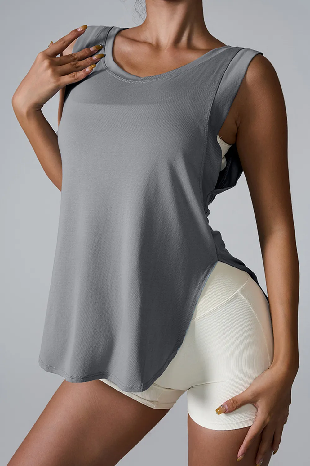 Slit Round Neck Active Tank, image 7