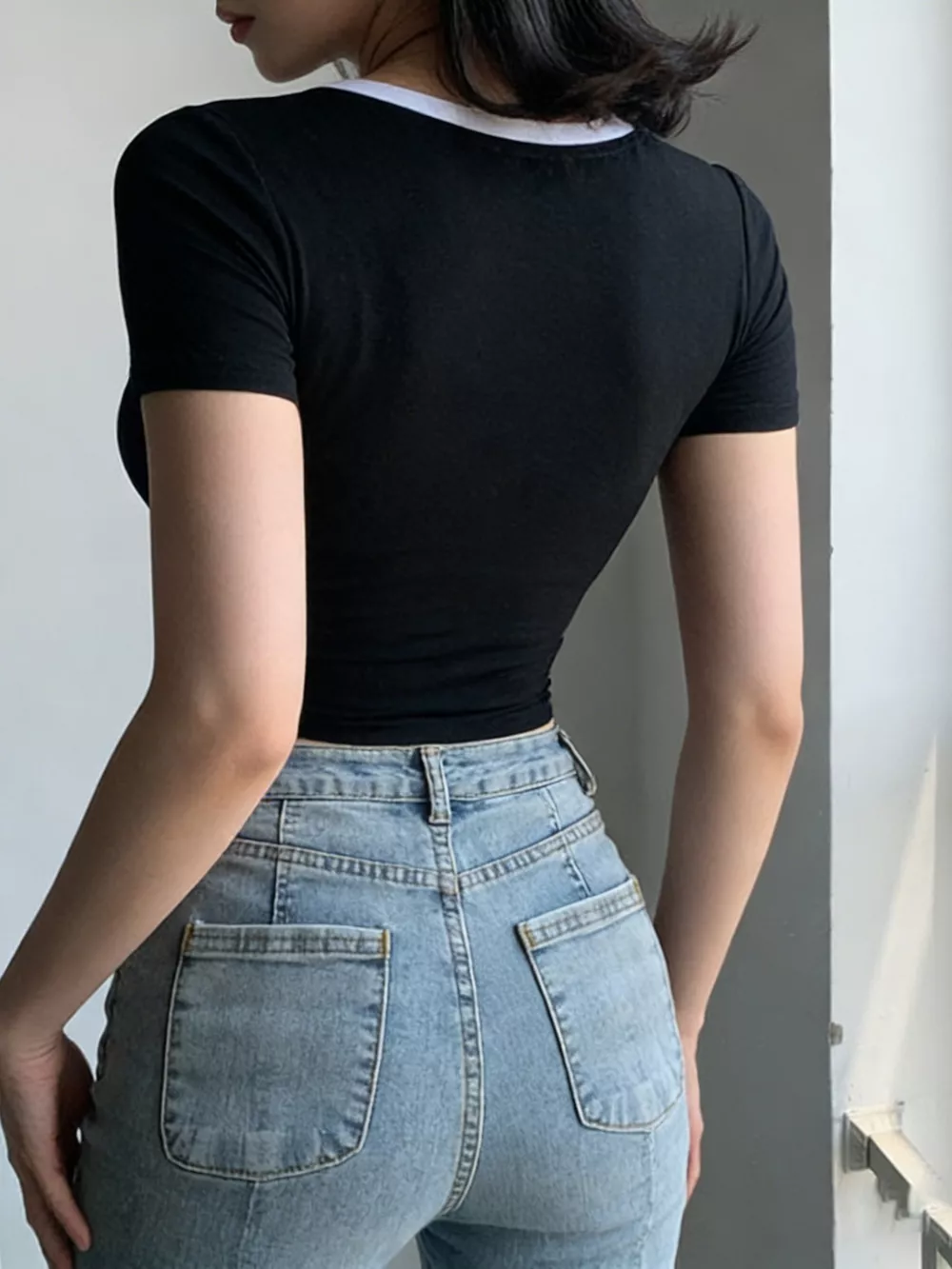 Contrast Trim Short Sleeve Crop T-Shirt, image 3