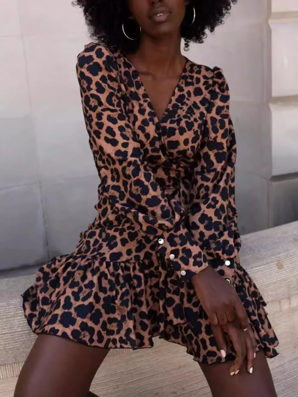 Printed Surplice Long Sleeve Wrap Mini Dress, image 2