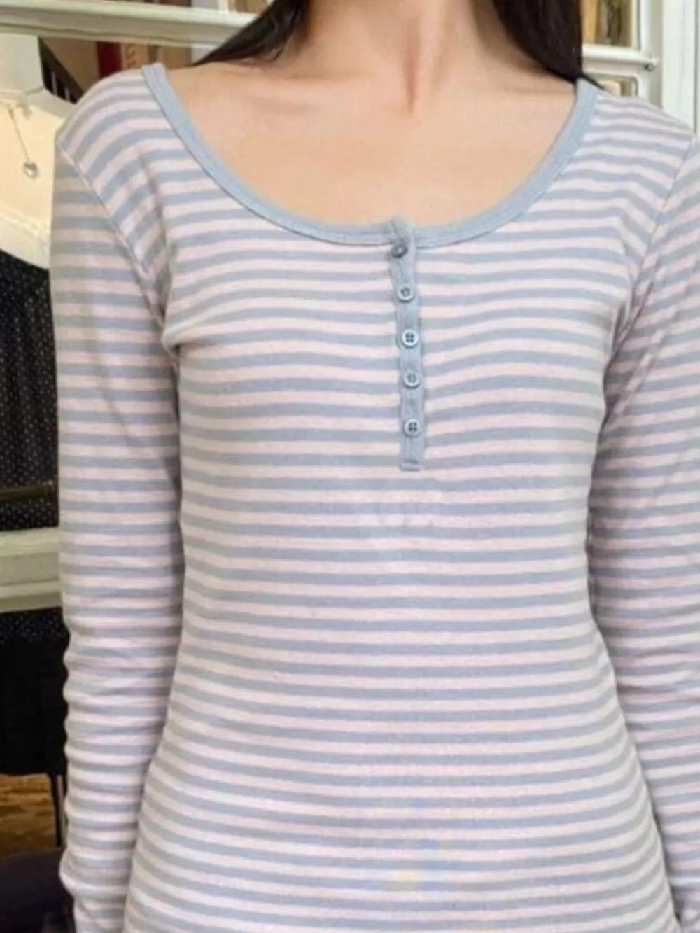 Striped Long Sleeve Henley T-Shirt, image 20