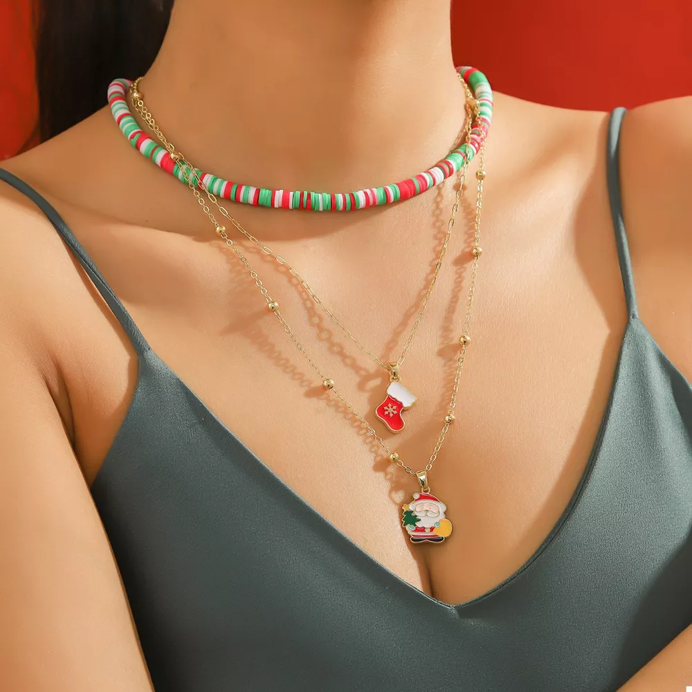 Colorful Christmas Charm Layered Necklace, image 2