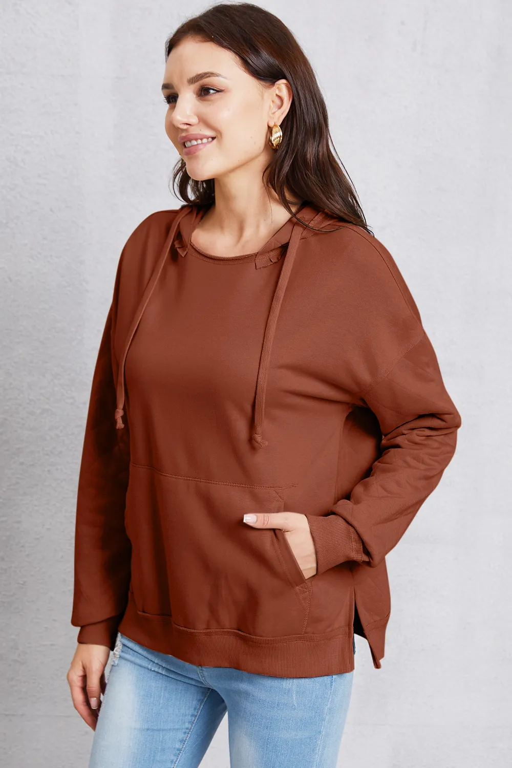 Drawstring Kangaroo Pocket Dropped Shoulder Hoodie, image 10