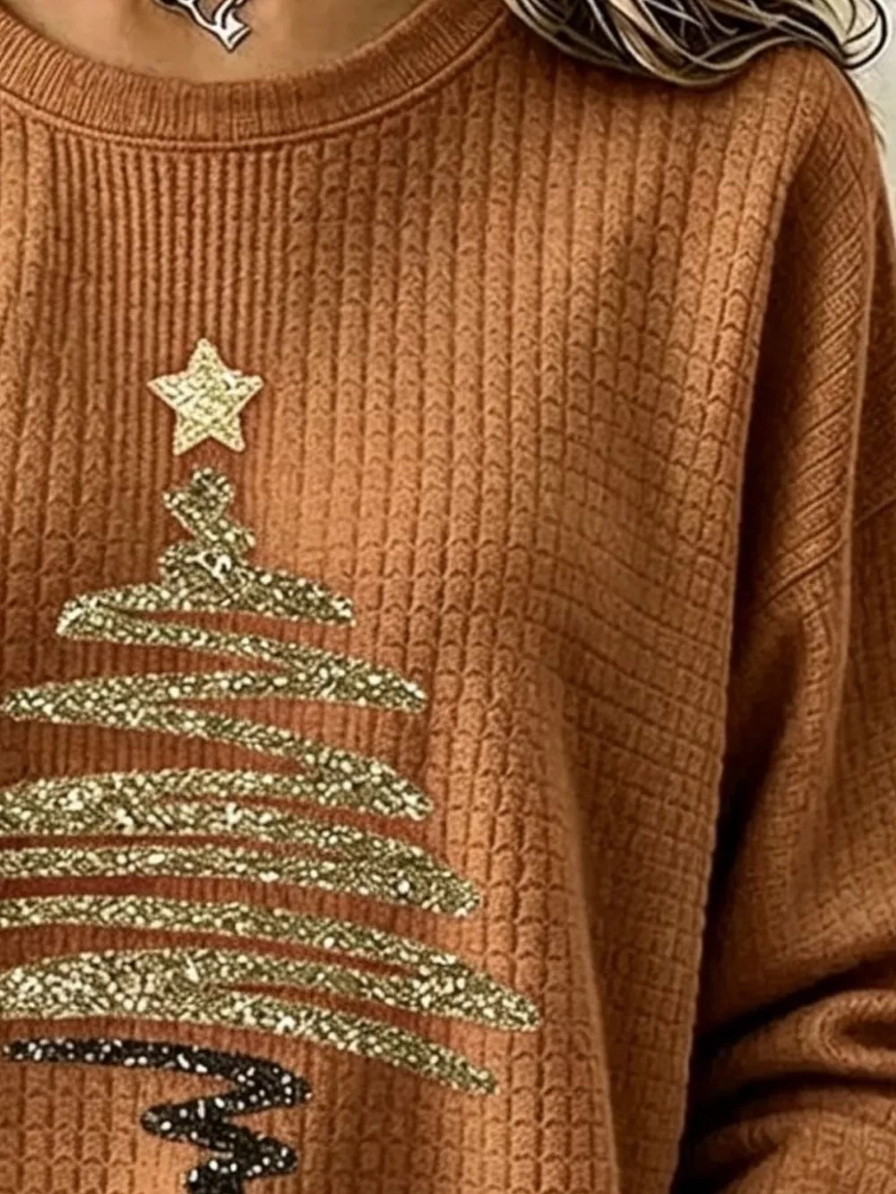 Full Size  Festive Christmas Tree Graphic Ribbed Sweatshirt Plus Size, image 10