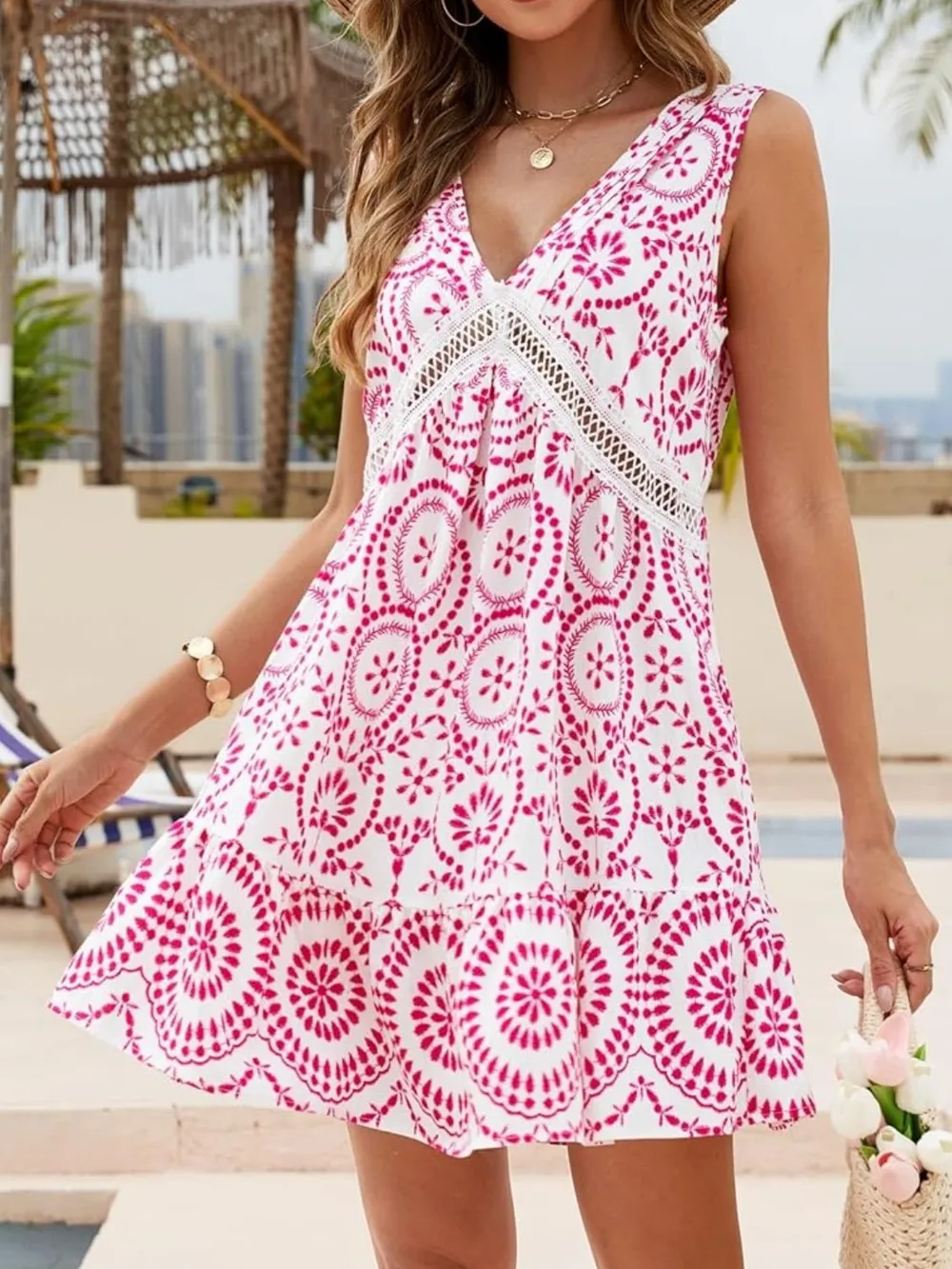 Printed V-Neck Sleeveless Mini Dress, image 10