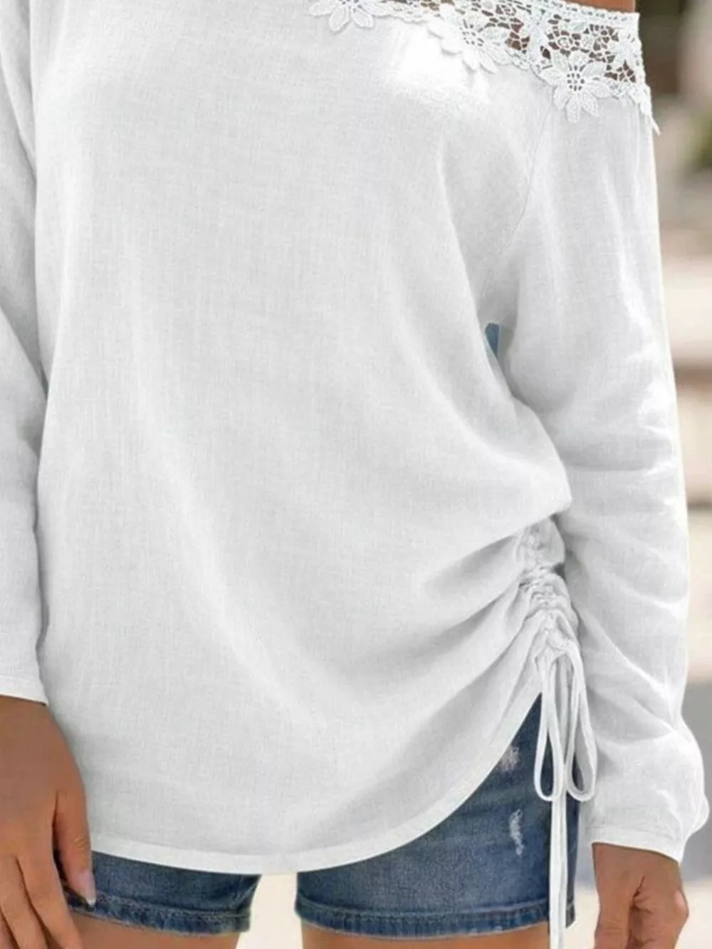 Lace Trim One Shoulder Ruched Top, image 7