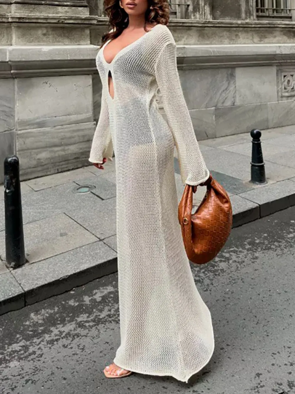 Cutout Long Sleeve Knit Cover-Up Maxi Dress, image 9
