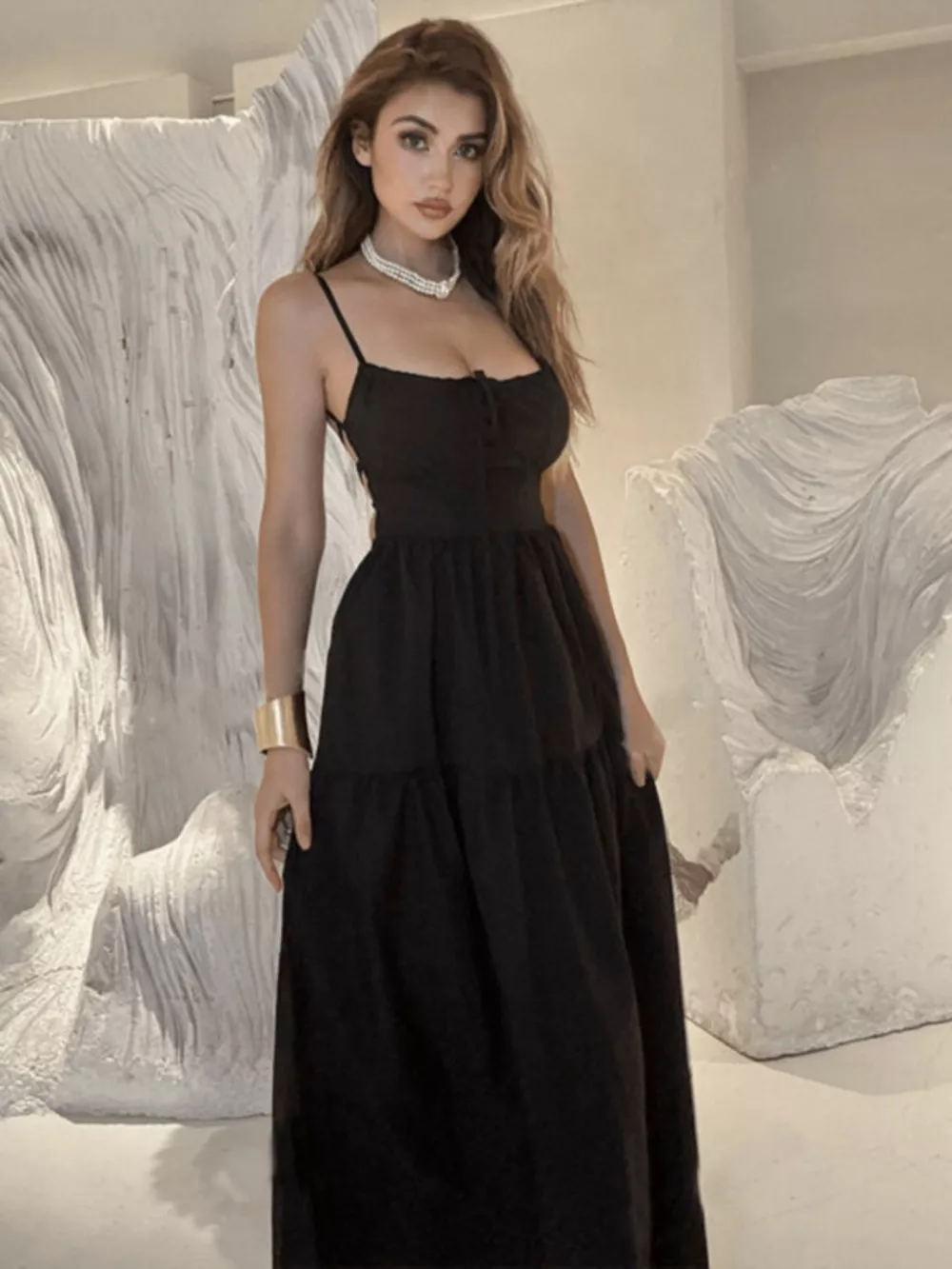 Backless Lace Up Spaghetti Strap Maxi Dress, image 3