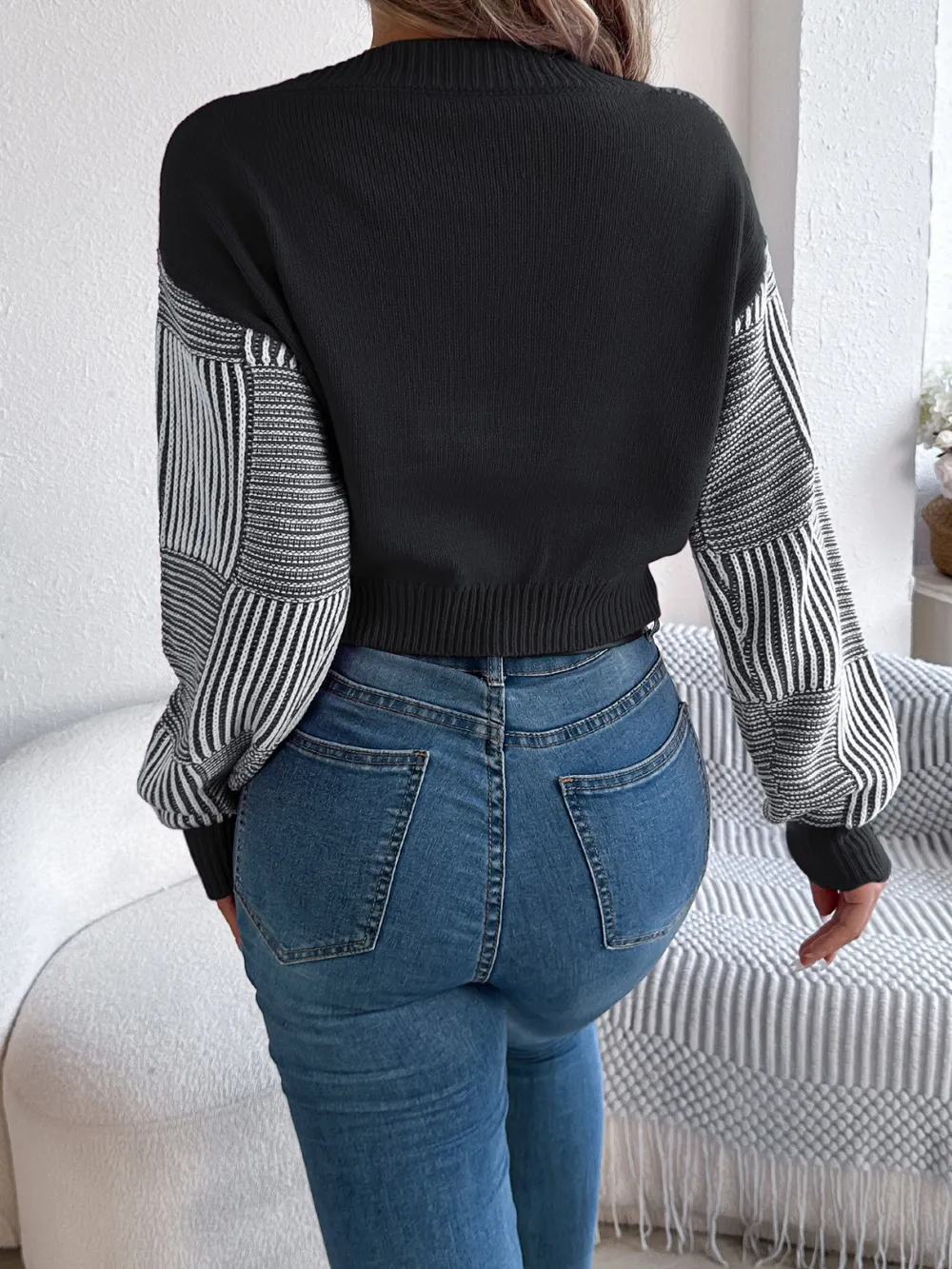Striped V-Neck Long Sleeve Sweater, image 3