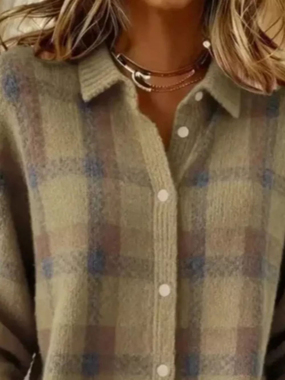 Full Size Plaid Button-Down Knit Cardigan Plus Size, image 11