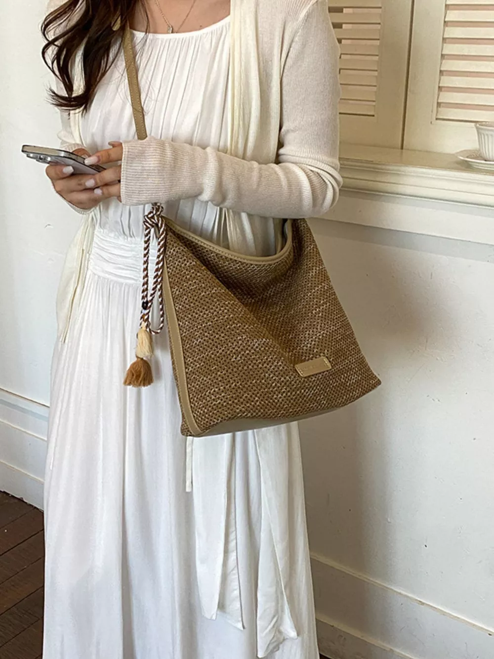 Tassel Woven Crossbody Bag, image 5