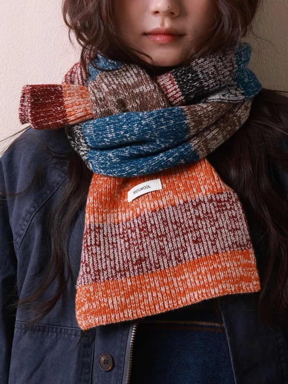 100% Wool Color Block Knitted Scarf, image 4