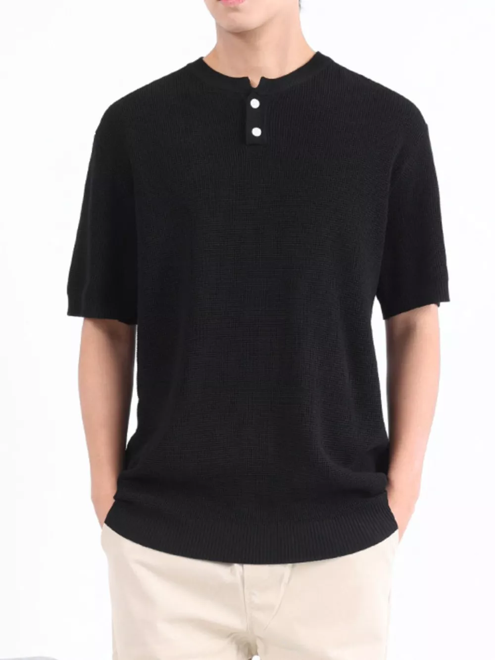 Men's Plus Size Textured Knit Henley T-Shirt, image 8