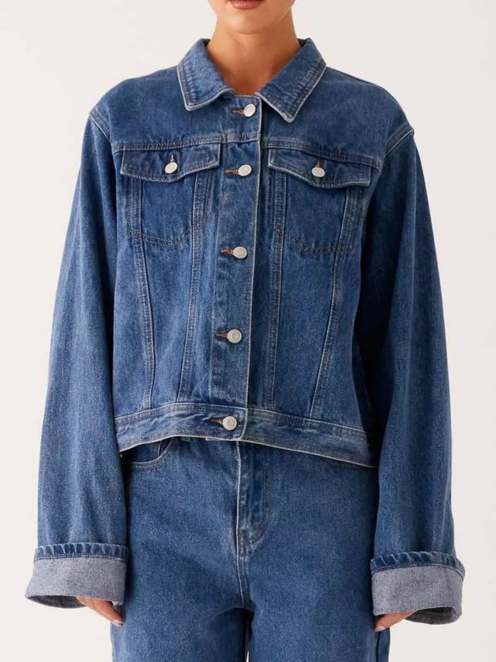 Button Down Cropped Oversized Denim Jacket, image 14