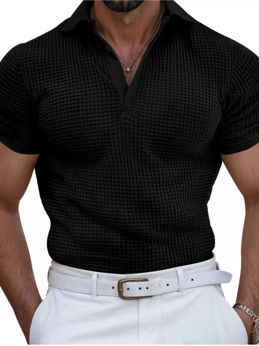 Men's Full Size Textured Slim Fit Short Sleeve Polo Plus Size