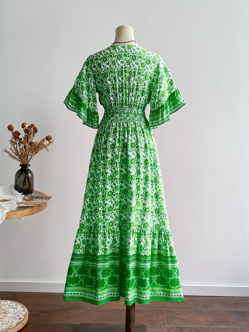 Floral Deep V-Neck Flutter Sleeves Dress, image 5
