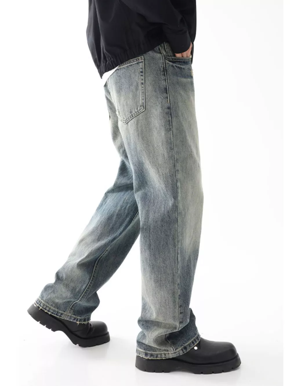 Men's Wash Wide Leg Relaxed Fit Jeans, image 4