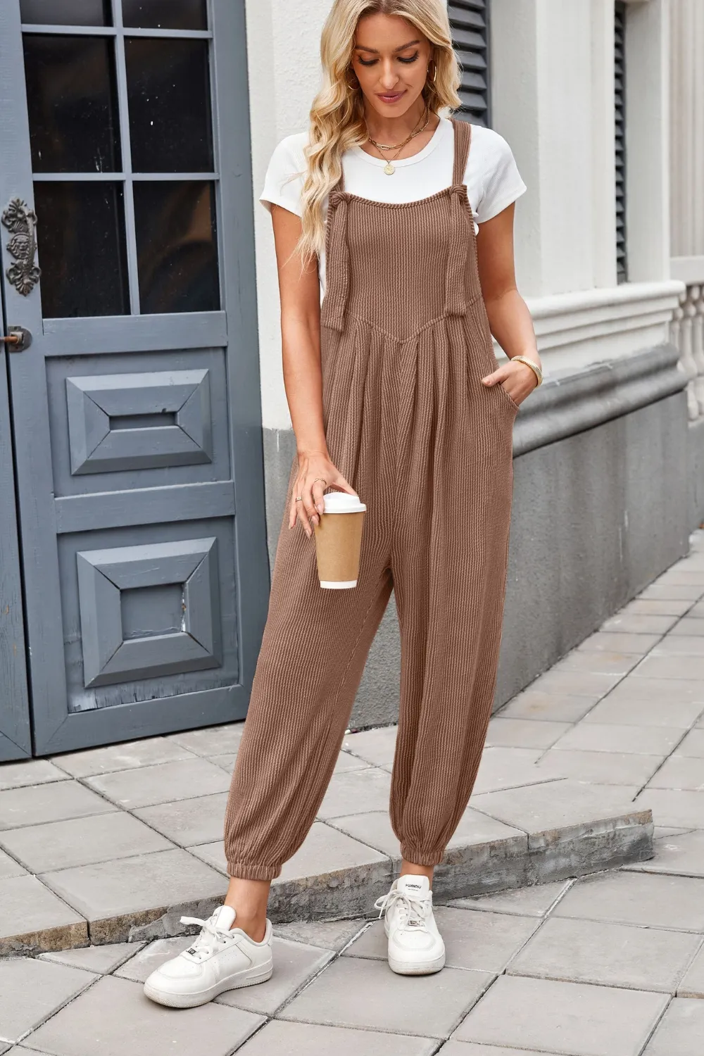 Knotted Strap Overalls with Pockets, image 11
