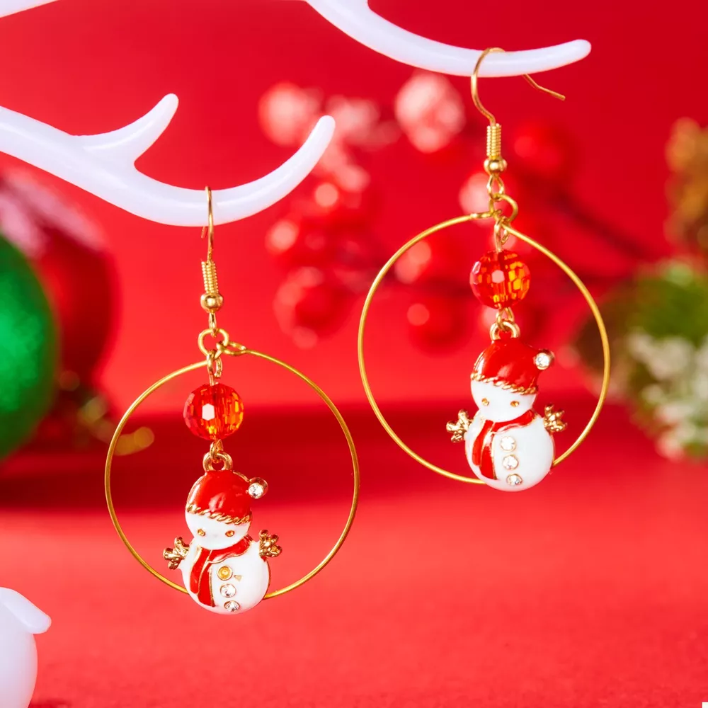 18K Gold-Plated Christmas Snowman Earrings, image 3