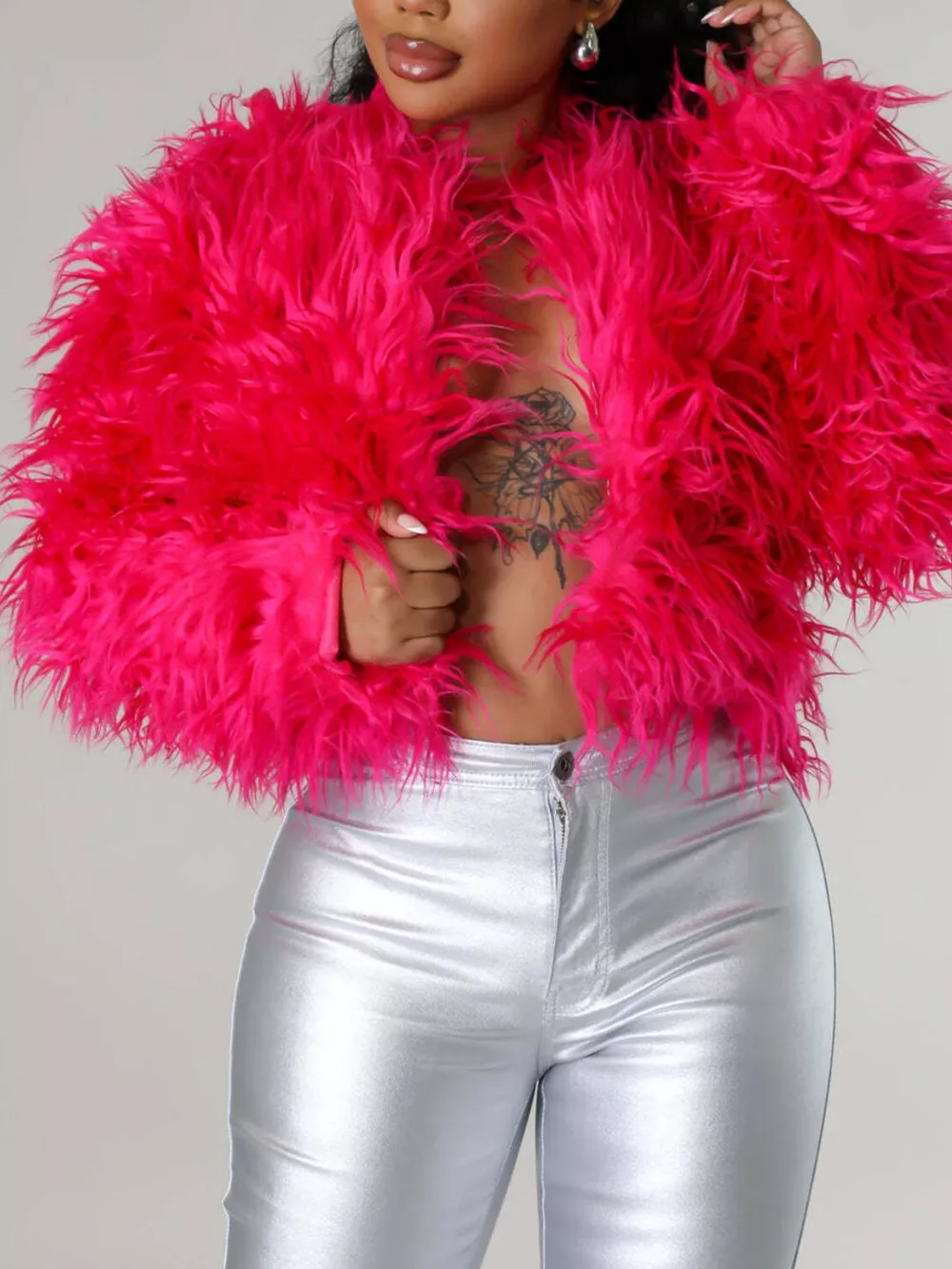 Faux Fur Open Front Cropped Outerwear, image 14