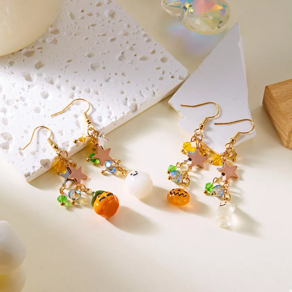 Halloween Asymmetrical Pumpkin Ghost Earrings, image 10