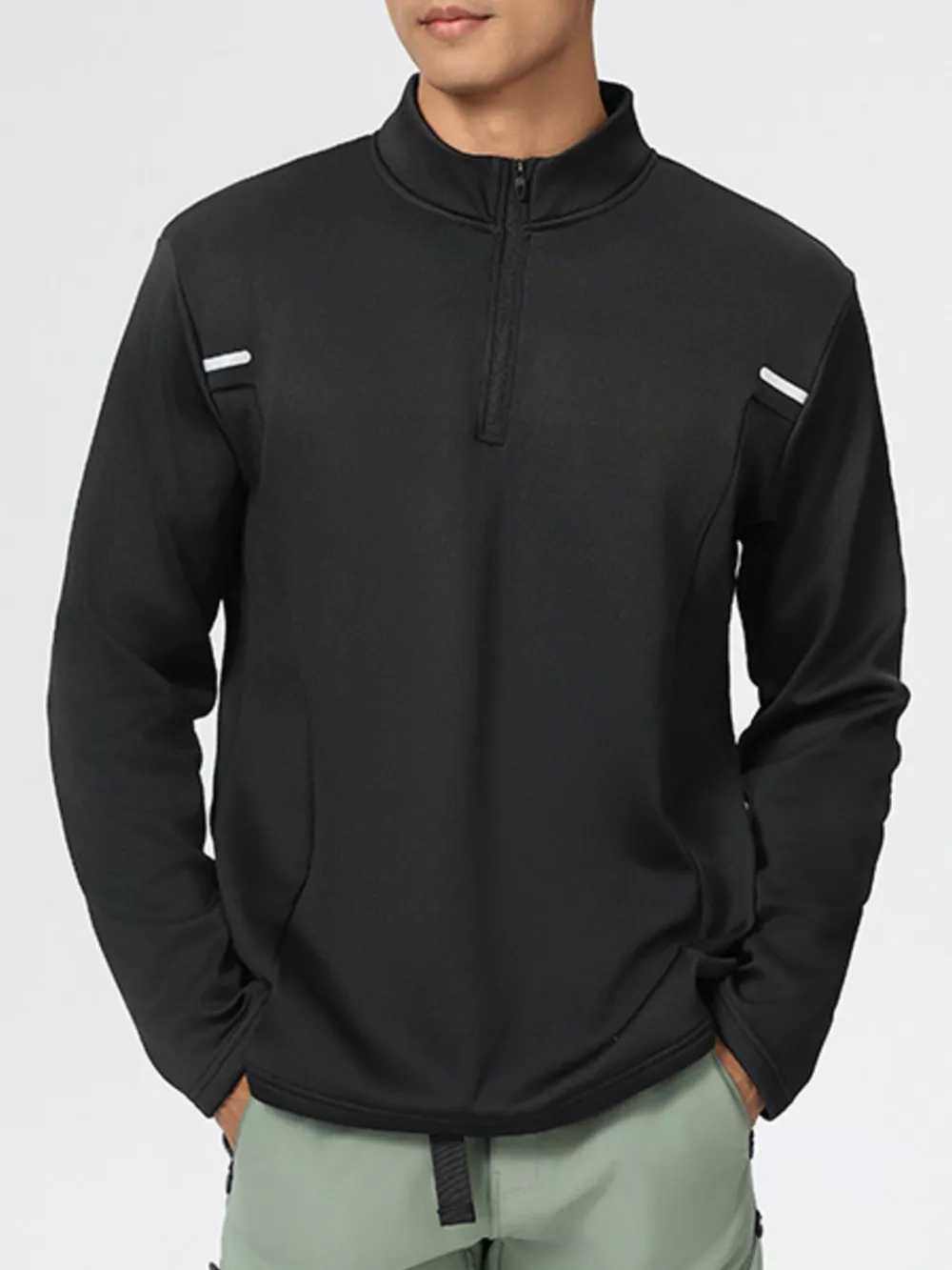 Men's Plus Size Half-Zip Long Sleeve Top