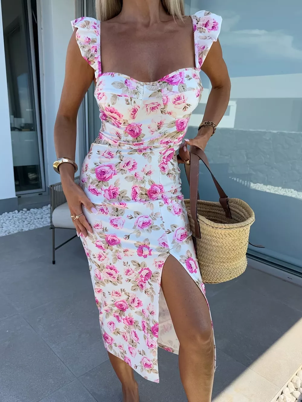 Slit Sweetheart Neck Midi Dress, image 8