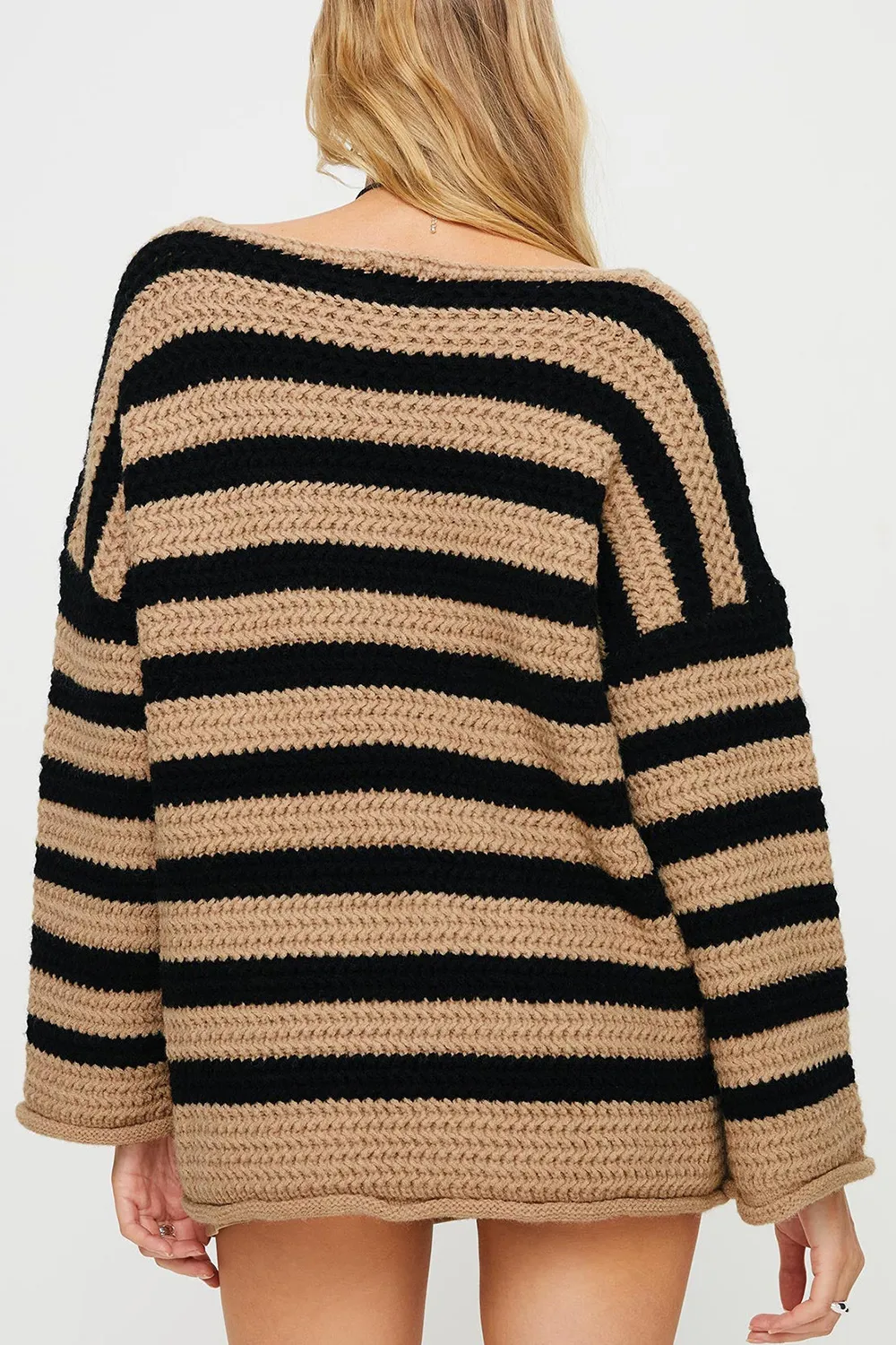 Striped Round Neck Dropped Shoulder Sweater, image 9