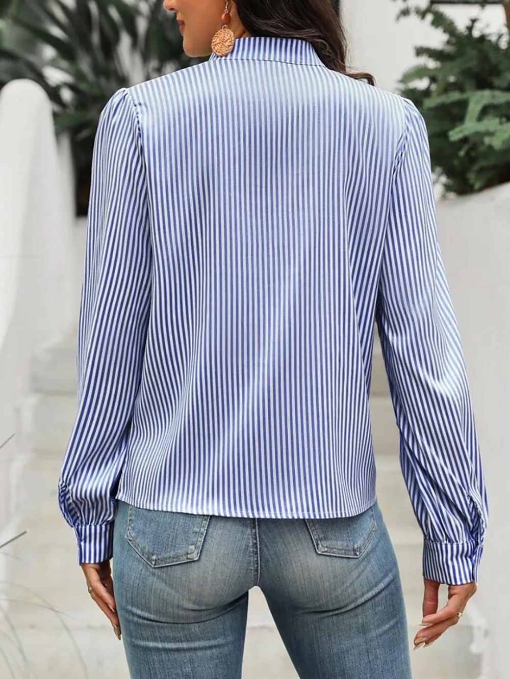 Striped Tie Neck Long Sleeve Blouse, image 17