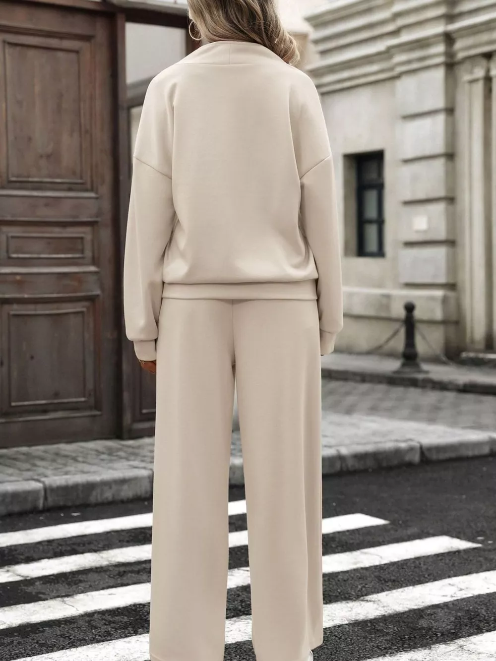 Half Zip Sweatshirt and Wide-Leg Pants Set, image 19