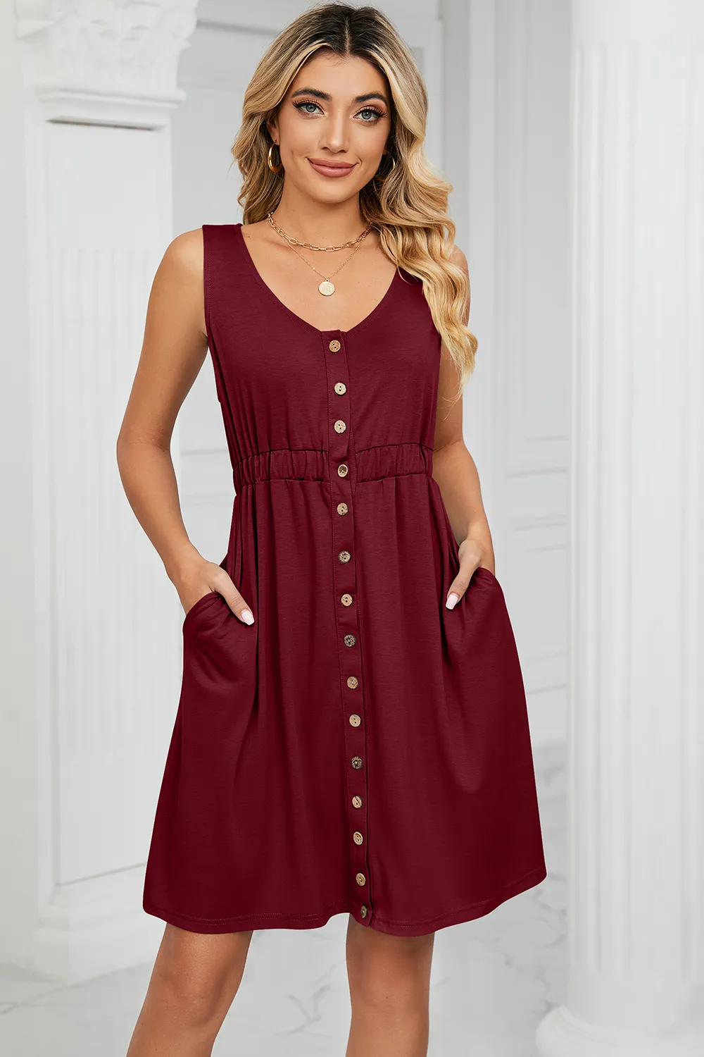 Buttoned Wide Strap Mini Dress, image 15