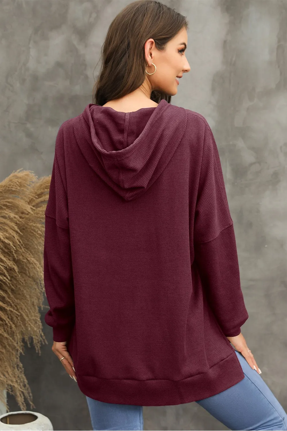 Waffle-Knit Long Sleeve Hoodie, image 13