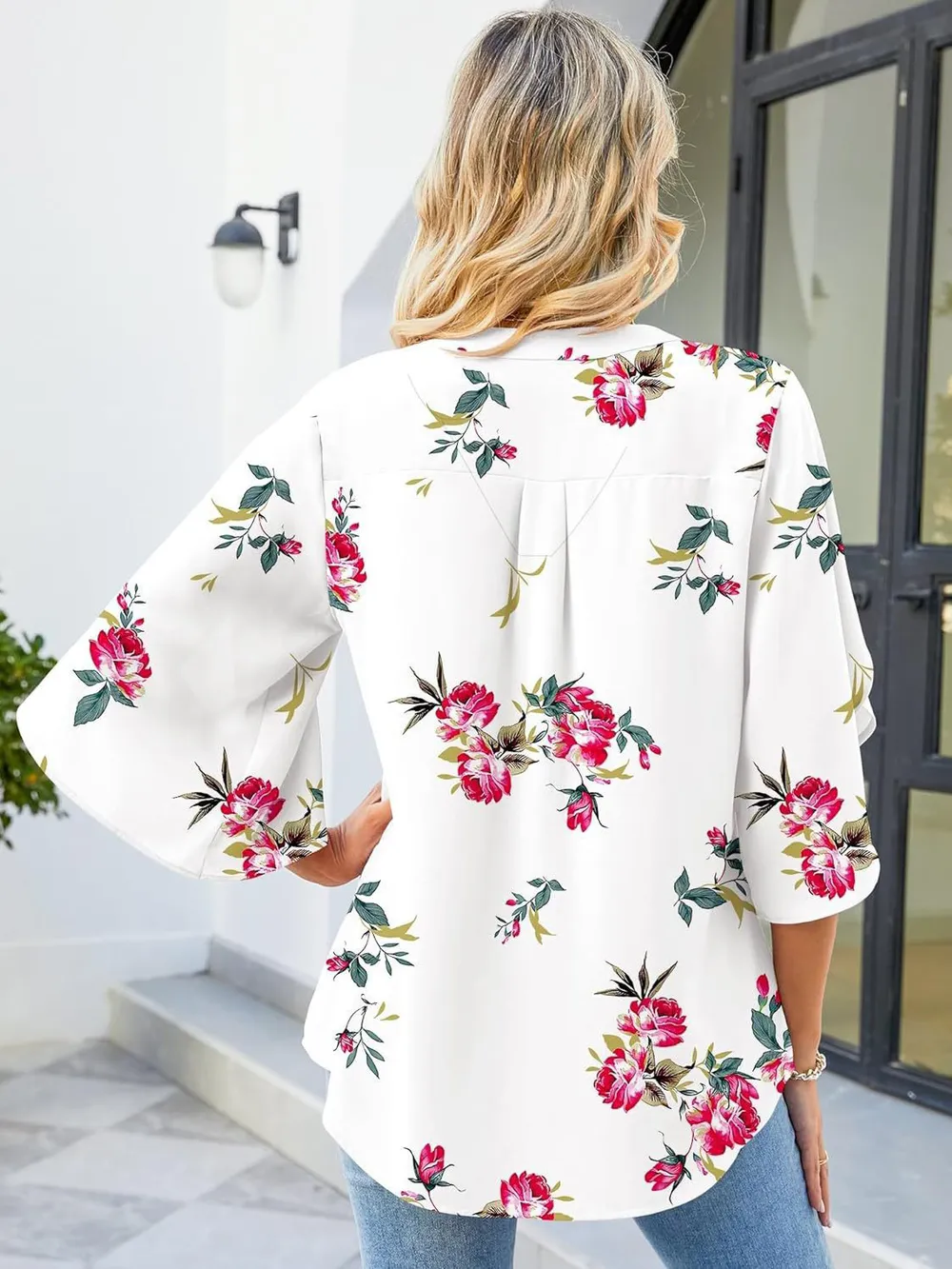 Printed Notched Half Sleeve Blouse, image 13