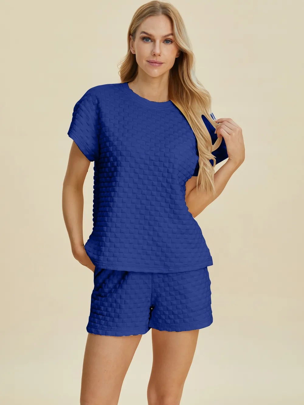 Full Size Texture T-Shirt and Shorts Set, image 9