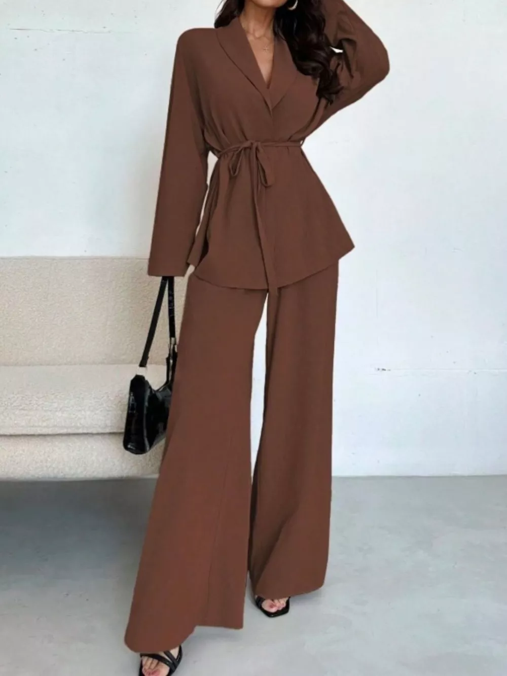 Front Tied Shirt and Wide-Leg Pants Set, image 12