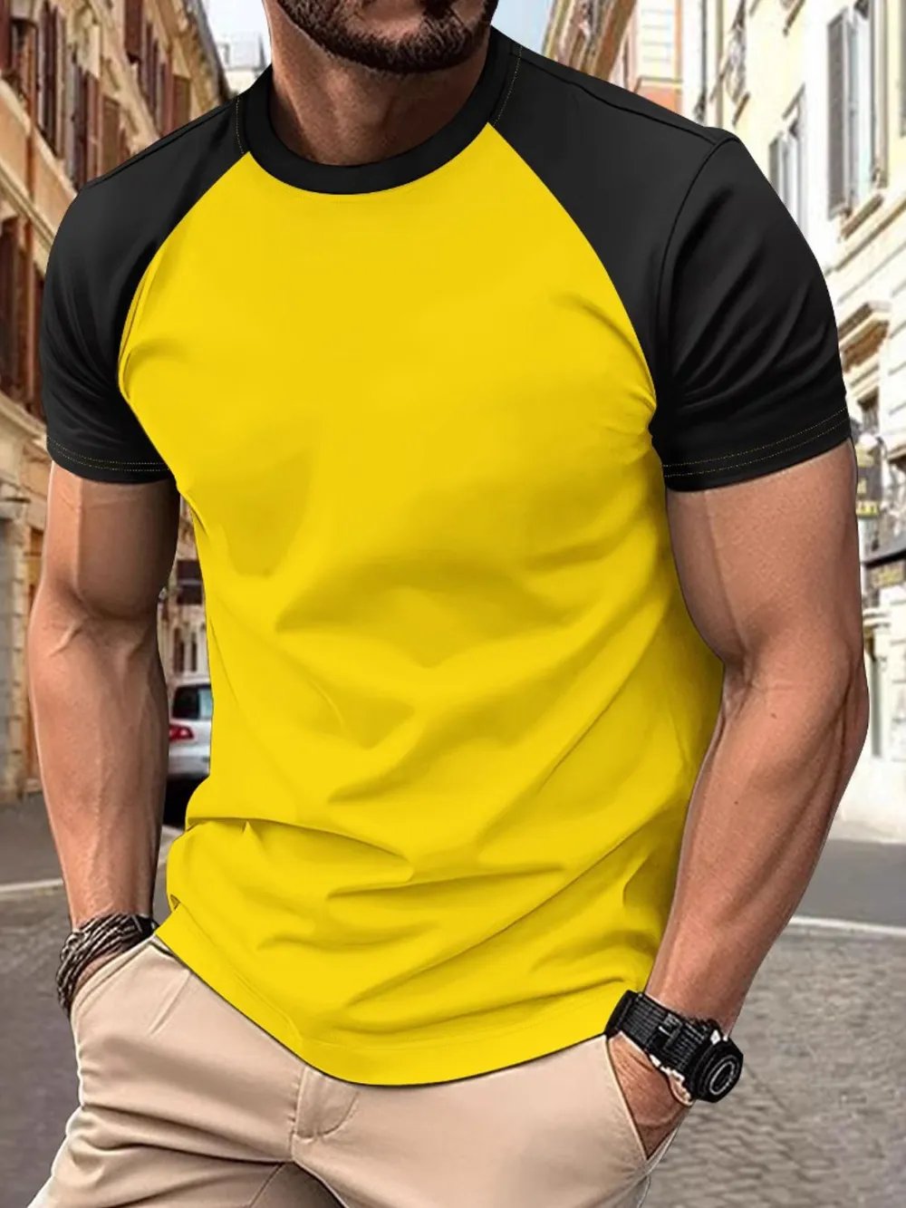 Men's Full Size Round Neck Contrast T-Shirt Plus Size, image 6