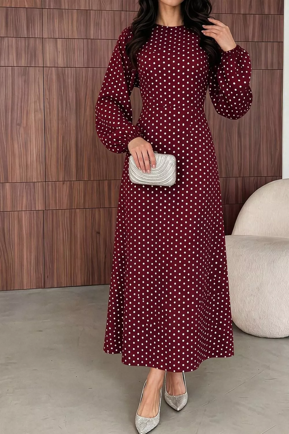 Polka Dot Long Sleeve Maxi Dress, image 16