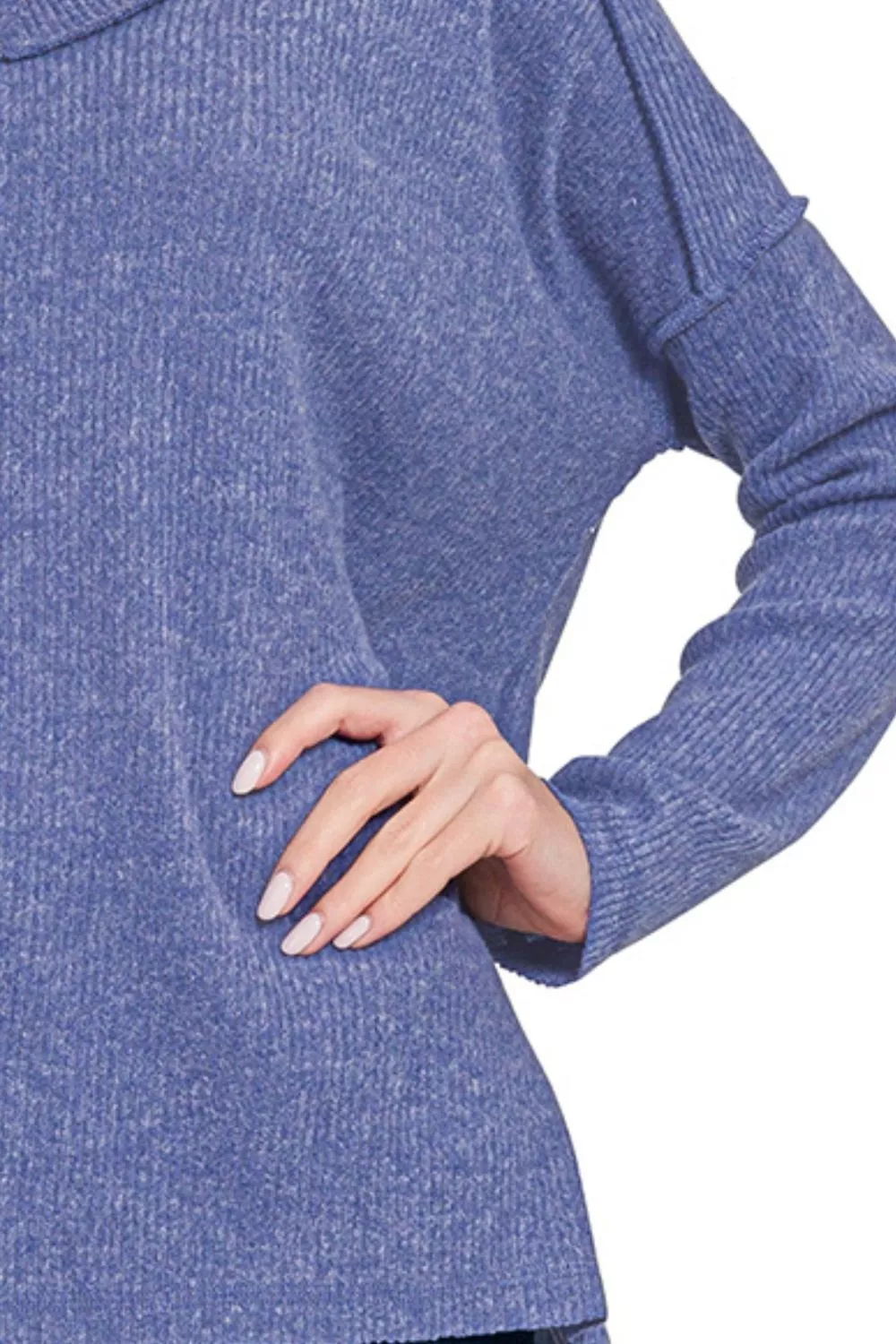 Full Size Brushed Ribbed Hacci Drop Shoulder V-Neck Sweater Plus Size, image 3