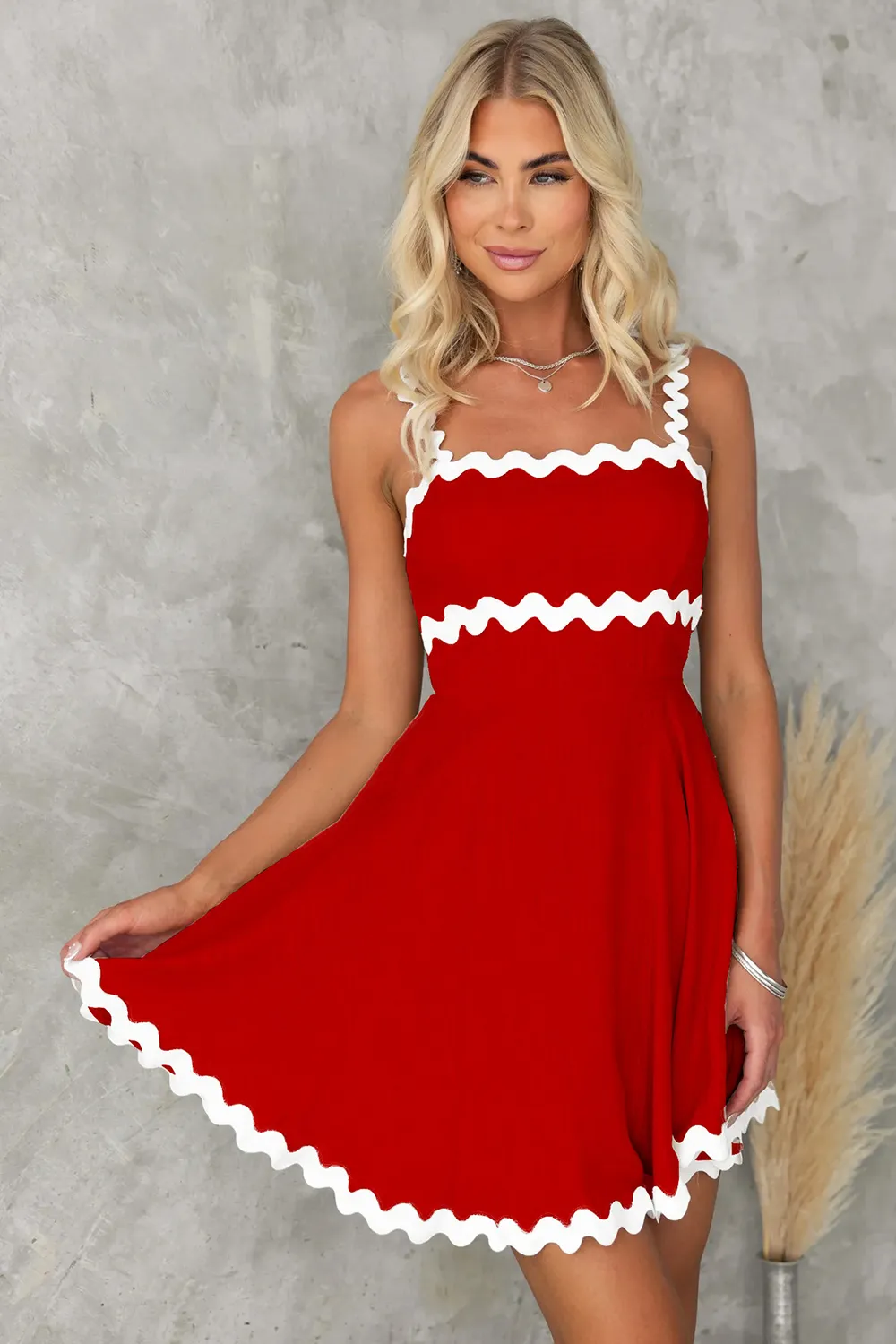 Contrast Trim Square Neck Mini Dress, image 10