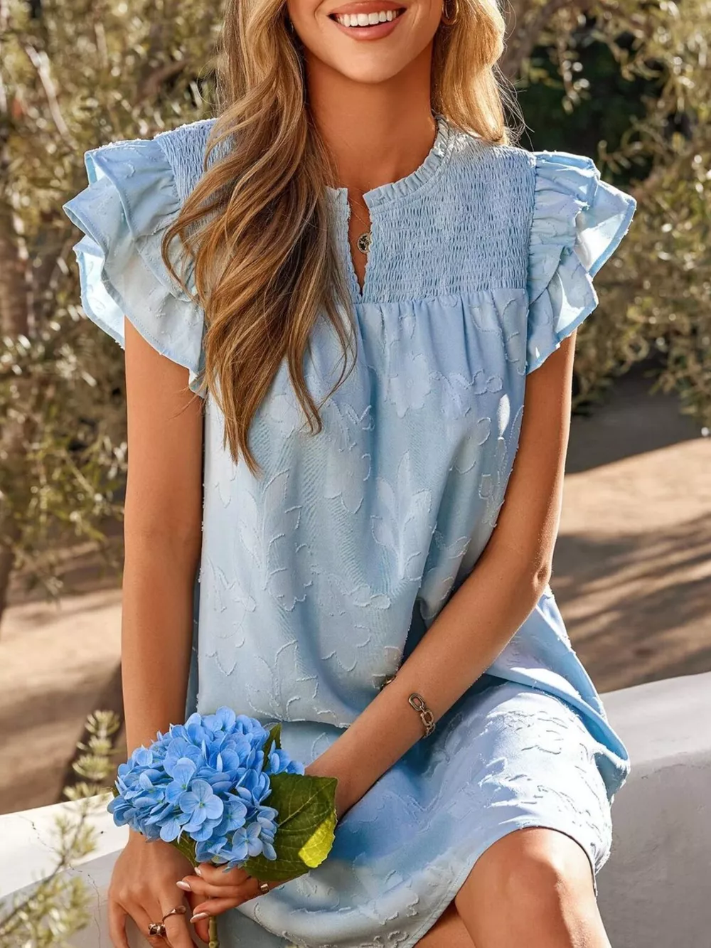 Floral Embossed Ruffle Sleeve Mini Dress, image 19
