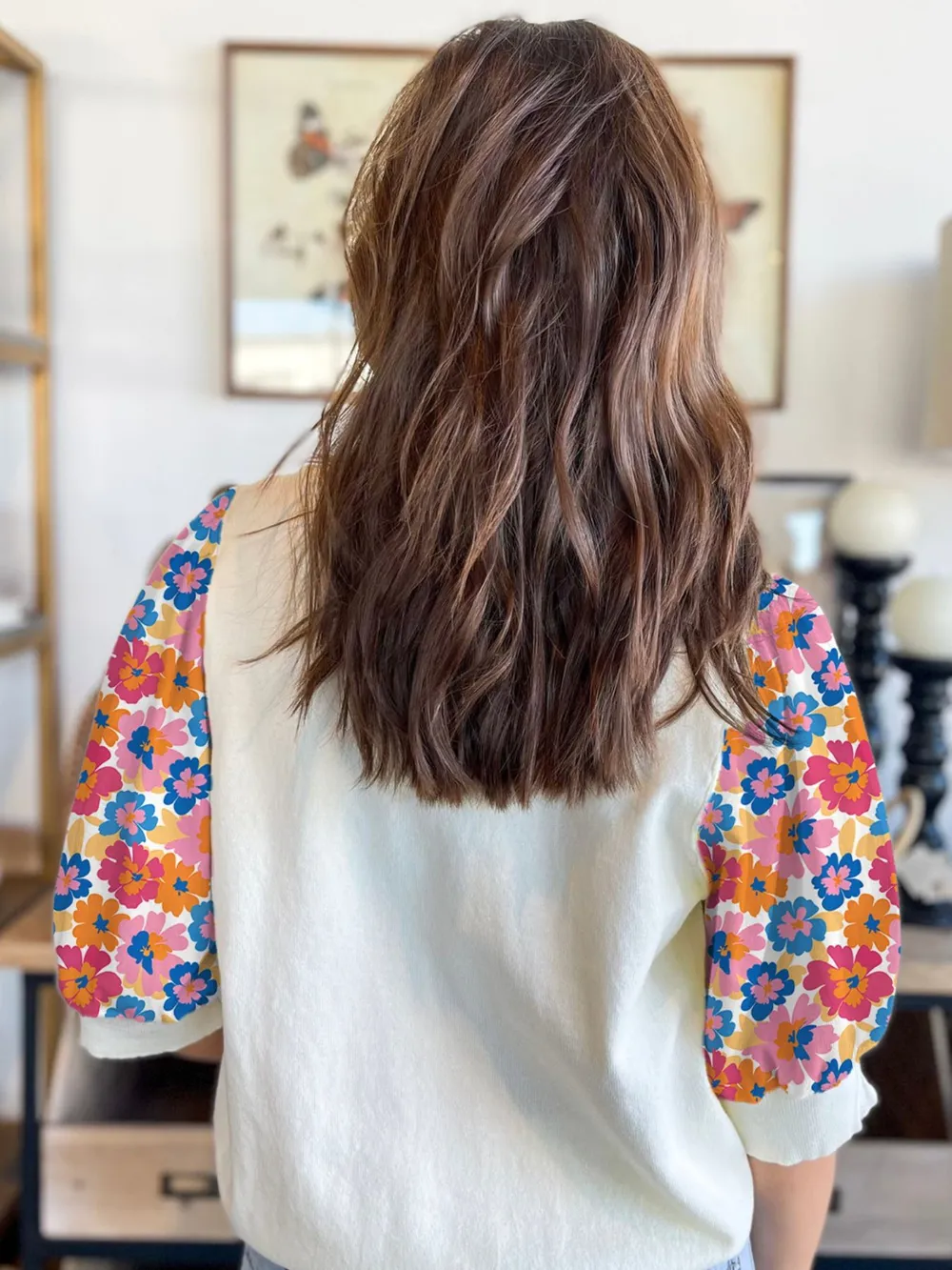 Floral Puff Sleeve Round Neck T-Shirt, image 4