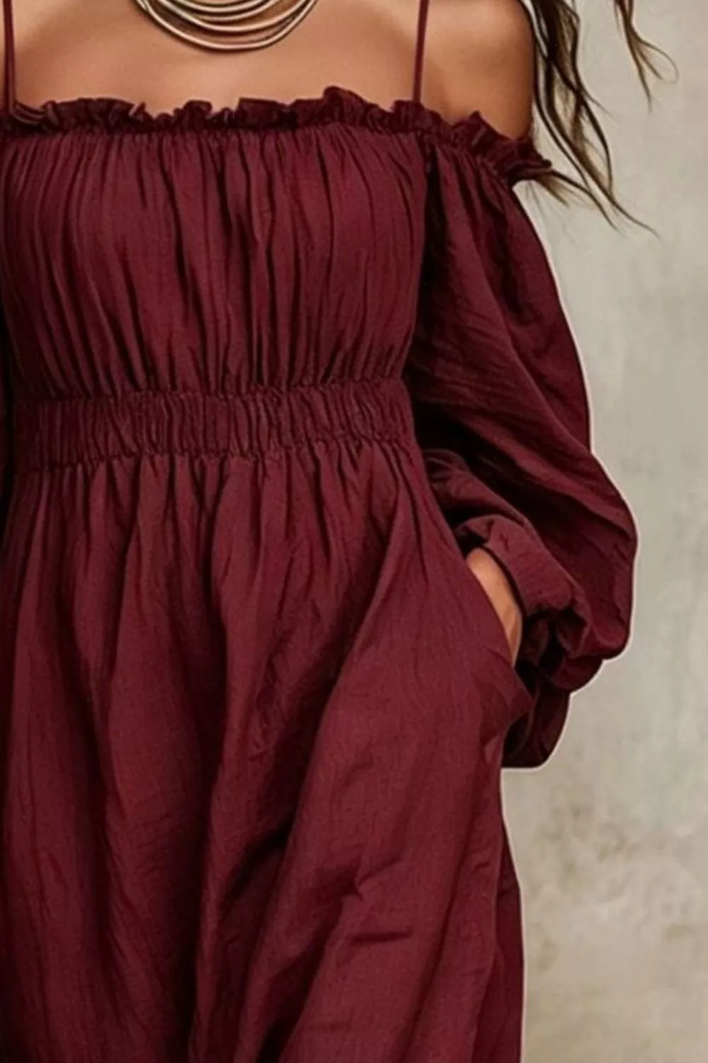 Spaghetti Strap Balloon Sleeve Dress, image 10