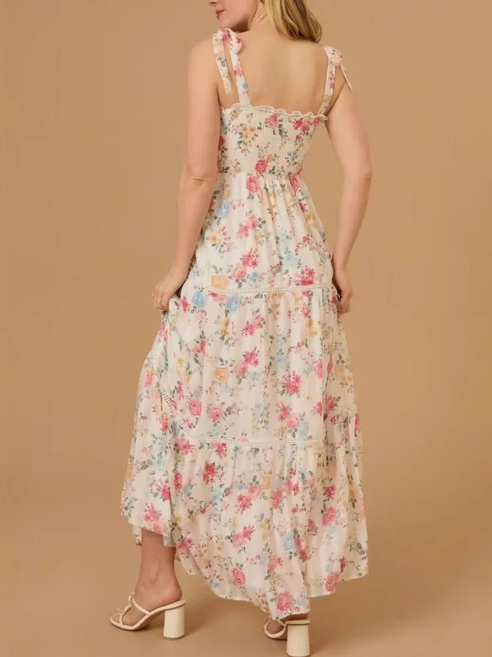 Floral Smocked Tiered Maxi Dress with Tie Straps, image 3