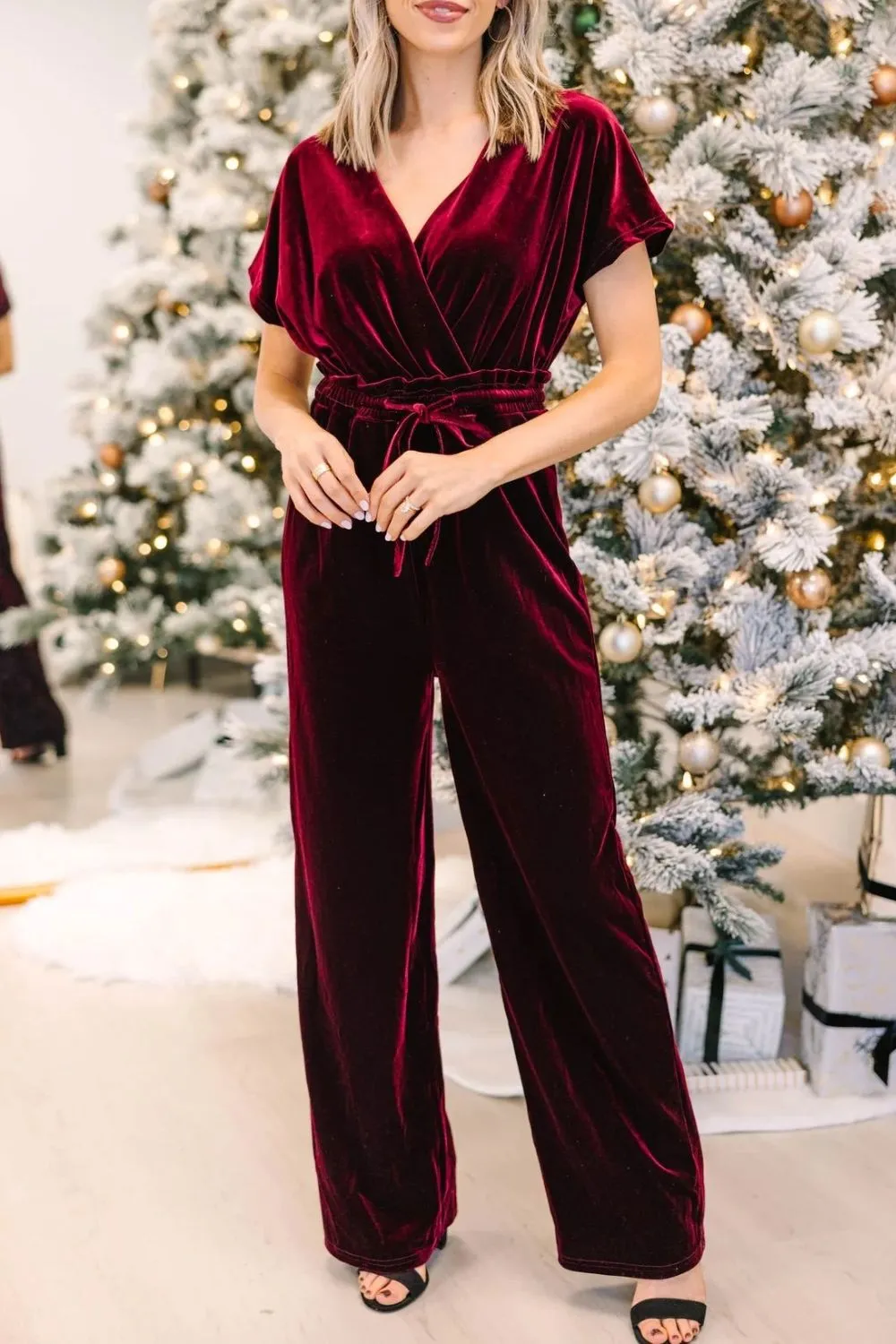 Drawstring Surplice Short Sleeve Jumpsuit, image 7
