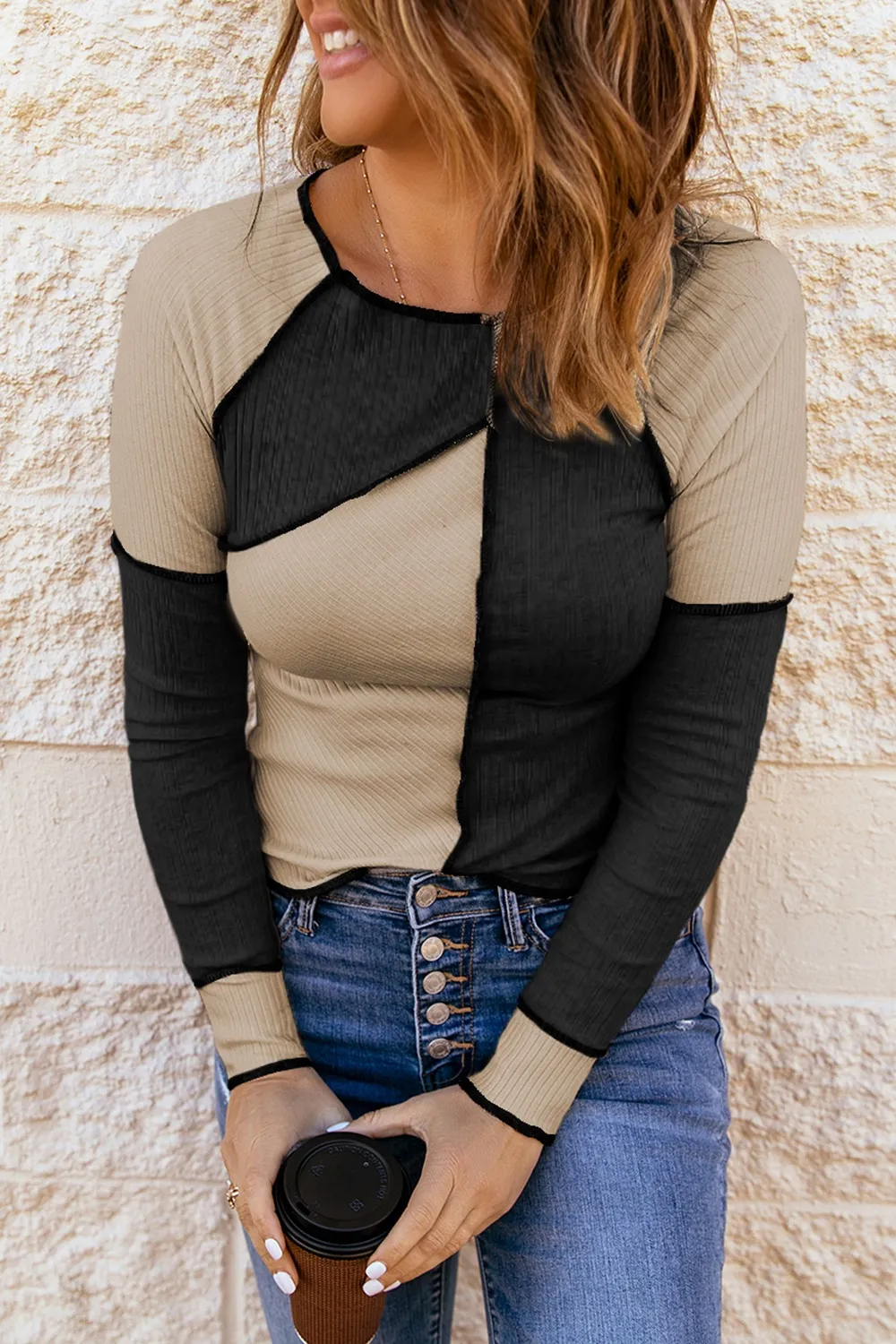 Color Block Round Neck Long Sleeve T-Shirt, image 14