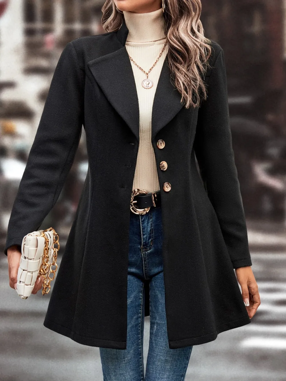Collared Neck Long Sleeve Longline Coat, image 14