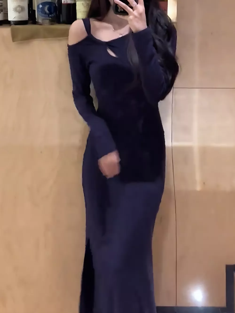 Asymmetrical Neck Long Sleeve Dress, image 3