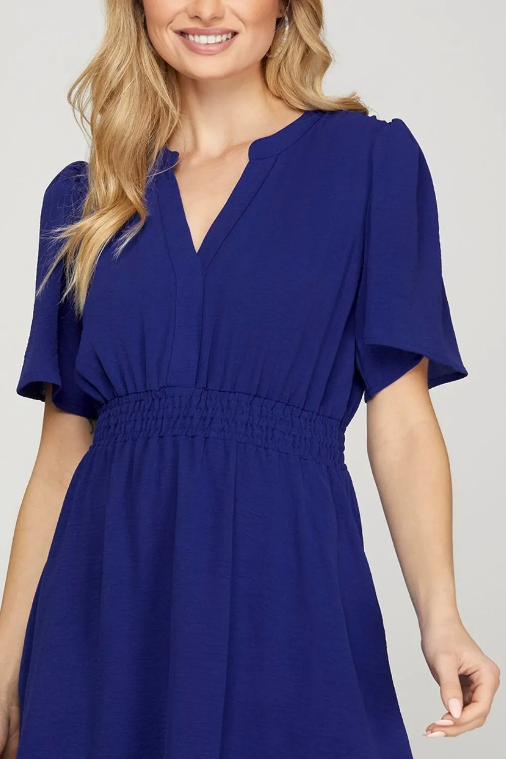 Ruffled Hem Notched Flutter Sleeve Mini Dress, image 2