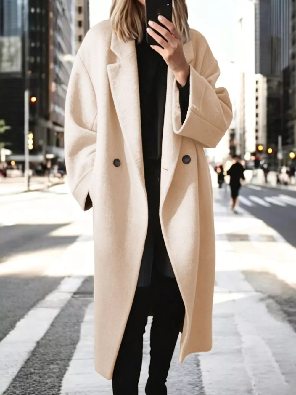 Full Size Lapel Collar Wool Blend Longline Coat Plus Size, image 3